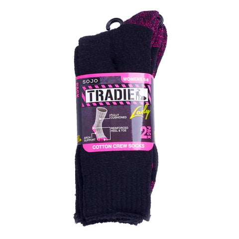 Tradie Ladies 2pk Cotton Crew Socks