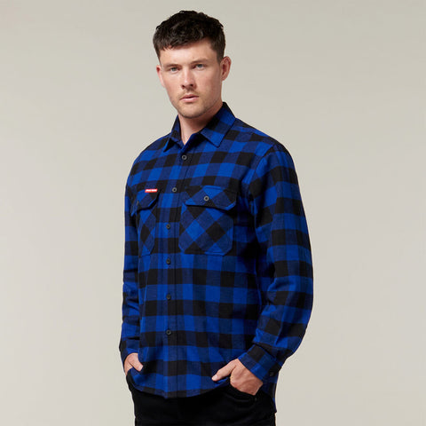 Check Flannel Cotton Work Shirt - Blue