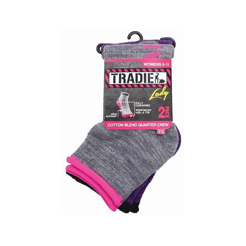 Tradie Ladies 2pk Quarter Crew Socks